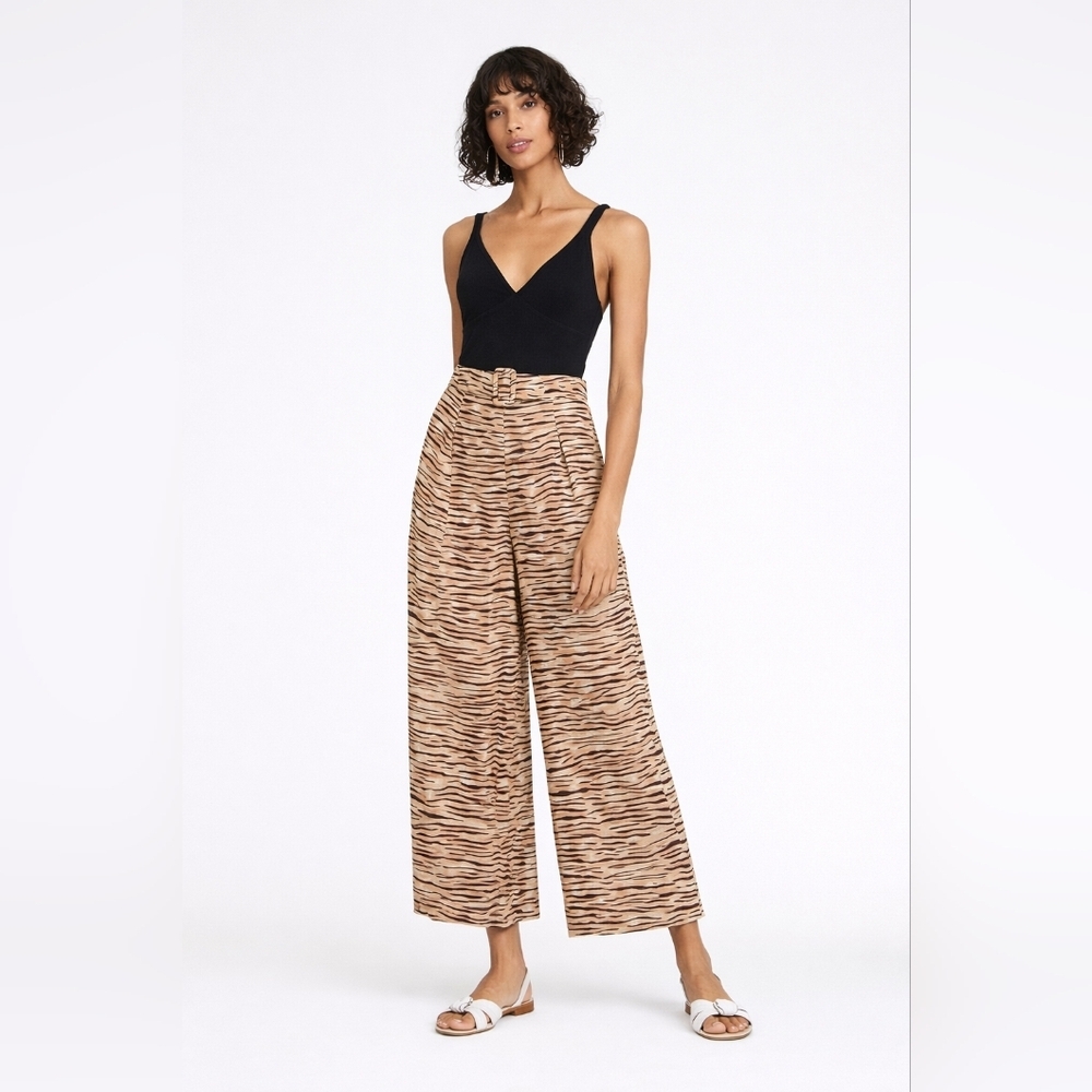 Faithfull The Brand Tiger Print Wide Leg Pants Belted High Waist Culottes